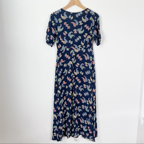 Nathalie Seavers Stanwyck Paisley Dress Navy Maxi Short Sleeve - Picture 3 of 7